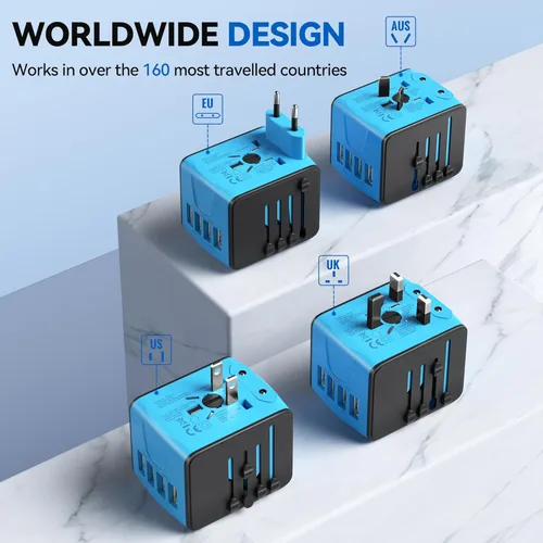 Miniatura 3 de Unidapt Adaptador de viaje universal, adaptador de enchufe internacional rápido 2,4A 4-USB enchufe de alimentación europeo, cargador de pared de CA