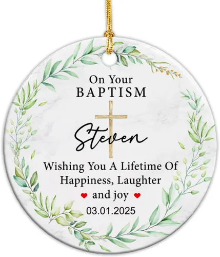 Miniatura 23 de Adorno de cerámica de bautizo bautizado con oso, recuerdo de bautizo personalizado de animales, adorno de bautismo personalizado de Dios bendiga