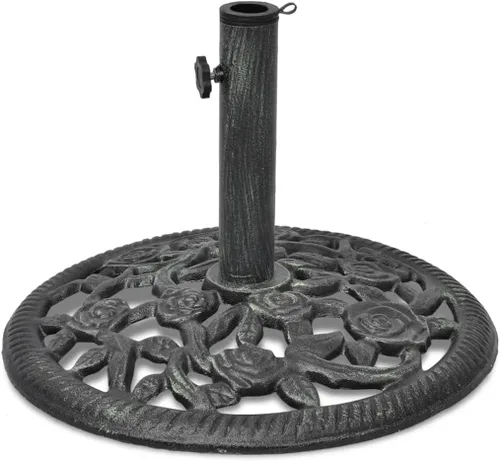 Miniatura 25 de Base redonda para sombrilla de patio, soporte resistente para sombrilla para exteriores, patio, piscina, al aire libre, blanco, 26.5 libras, hierro