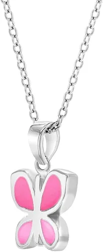 Miniatura 2 de Collar con colgante de plata de ley 925 de 16 pulgadas con dije de mariposa esmaltada rosa para niñas jóvenes, collares de moda con temática