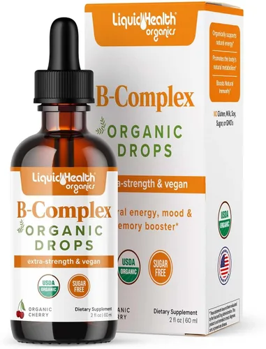 LIQUIDHEALTH USDA - Gotas de complejo orgánico de vitamina B para hombres y mujeres, energía natural, enfoque mejorado, memoria y estado de ánimo,