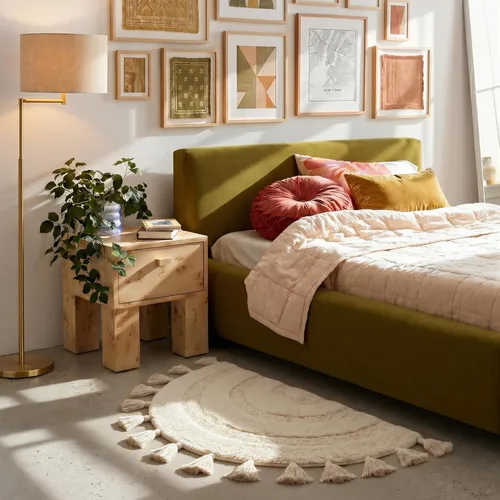 Miniatura 7 de Alfombra de medio círculo con borlas para decoración bohemia de dormitorio, extra suave, 100% algodón, tejida a mano, antideslizante, absorbente