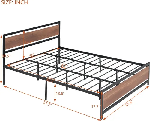 Miniatura 2 de Base de cama de plataforma tamaño Queen con cabecera de madera rústica vintage, marco de cama resistente con almacenamiento, no necesita somier