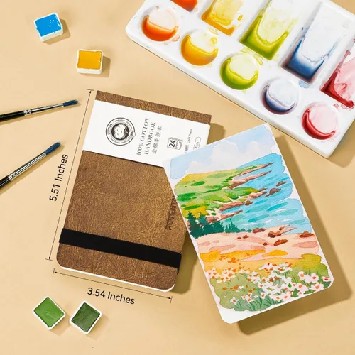 Miniatura 3 de Lightwish Diario de acuarela, papel de acuarela de prensa en frío 100% algodón, 140 libras/10.58 oz/m², sin ácidos, 24 hojas de 3.54 x 5.51