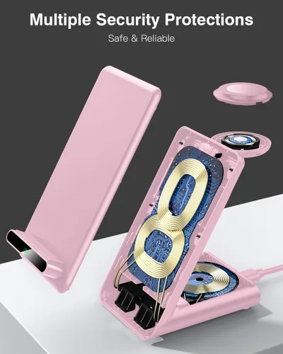Miniatura 4 de Estación de carga inalámbrica, soporte de carga 3 en 1 hecho para Apple Watch Ultra 10 9 8 7 6 SE 5 4 3, cargador inalámbrico rápido hecho para Rosa