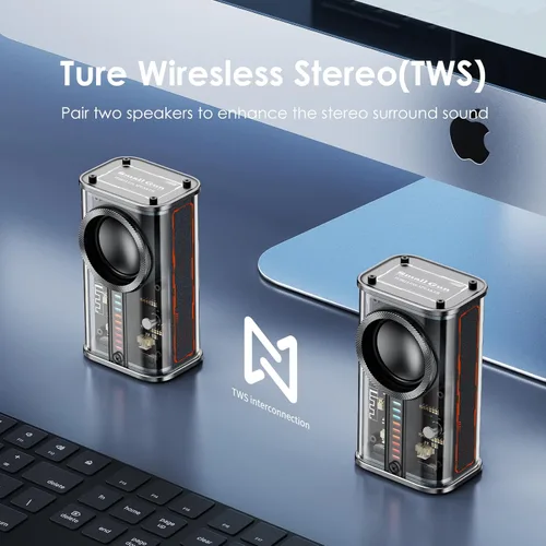 Miniatura 4 de Altavoz Bluetooth portátil con luces, mini altavoz Bluetooth inalámbrico transparente con TWS, perfecto pequeño altavoz con sonido HD y bajo