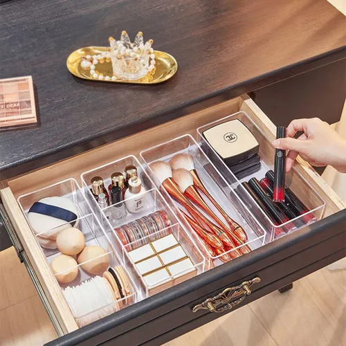 Miniatura 3 de WECHENG Organizador de maquillaje acrílico: organizador de baño para encimera, organizador de cosméticos apilable para tocador, escritorio, cocina