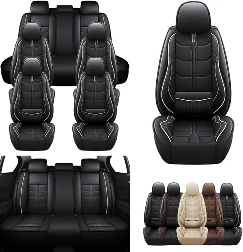 Miniatura 14 de URINOVET Funda de asiento de automóvil para Jeep Wagoneer 2022-2023, funda de asiento delantero y trasero de 7 plazas, fundas de asiento de cuero