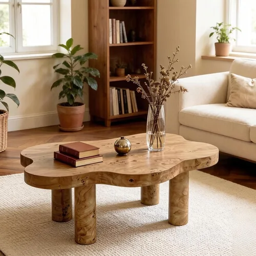 Miniatura 17 de Mesa de centro Cloud de 47.2 pulgadas con 3 patas de bola, moderna mesa central irregular para sala de estar, mesa de té pequeña baja y bonita