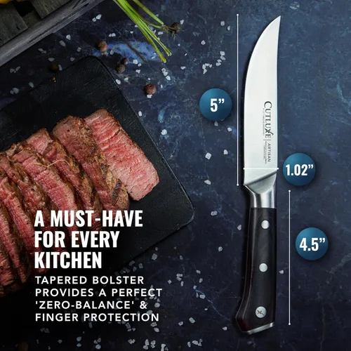 Miniatura 7 de Cutluxe Juego de 4 cuchillos para carne, juego de cuchillos para carne de borde recto, acero alemán forjado de alto carbono, espiga completa, diseño