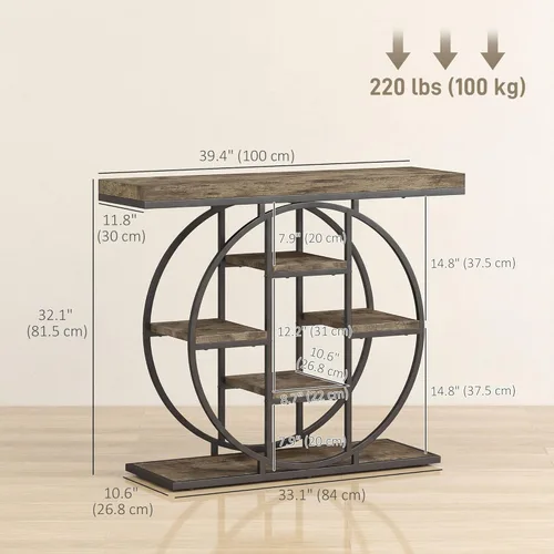 Miniatura 2 de HOMCOM Mesa de entrada, mesa de sofá consola de 39.4 pulgadas con estantes de almacenamiento y marco de acero circular, mesas decorativas de madera