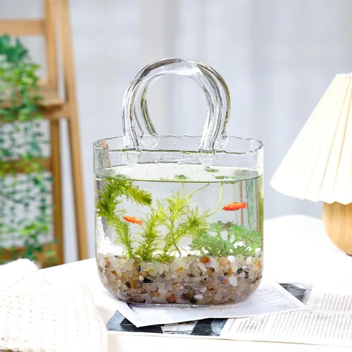 Miniatura 7 de Fixwal Jarrón de Bolso de Vidrio para Flores, Jarrones Transparentes con Asa en Forma de Bolso, Jarrones Decorativos Únicos y Lindos