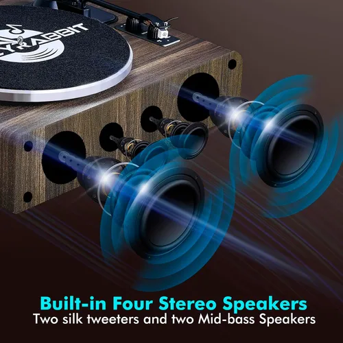 Miniatura 4 de Tocadiscos con altavoz, tocadiscos de vinilo con cartucho magnético para decoración del hogar y entretenimiento, tocadiscos de vinilo adecuado