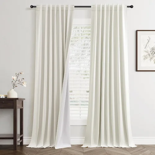 Miniatura 19 de Cortinas Opacas de Lino Beige Blanco de 84 Pulgadas de Largo, Juego de 2 Paneles para Sala de Estar y Dormitorio, Térmicas con Reducción de Ruido