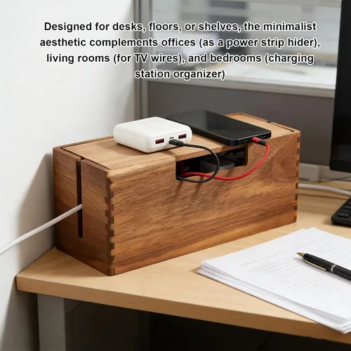 Miniatura 8 de Wooden Cable Management Box, Cord Hider for Power Strip Organizer, Desk Wire Management Solution for Office Home Living Room Study Use