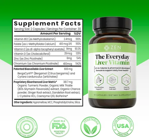 Miniatura 2 de Zen Nutrients The Everyday Liver Vitamin - Limpieza del hígado desintoxicante y reparación con Bergacyn FF, cardo de leche orgánico, raíz de diente