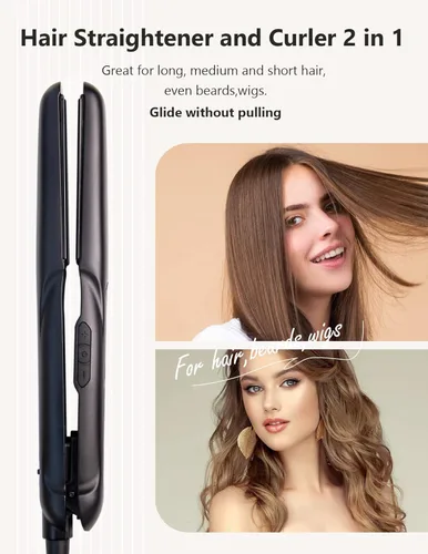 Miniatura 3 de ANGENIL Plancha plana portátil 2 en 1, plancha plana de viaje de doble voltaje, plancha plana de cerámica de 1 pulgada para mujeres, rizos y cabello
