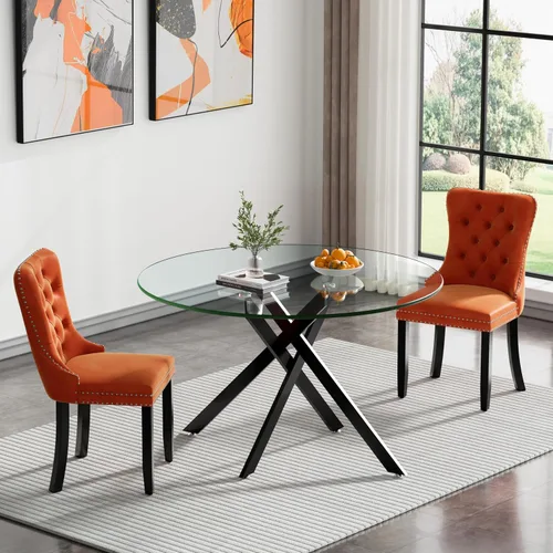 Miniatura 45 de HomVent Juego de mesa de comedor redonda de vidrio de 3 piezas, juego de mesa de comedor de vidrio templado para 2 mesas de cocina con 2 sillas