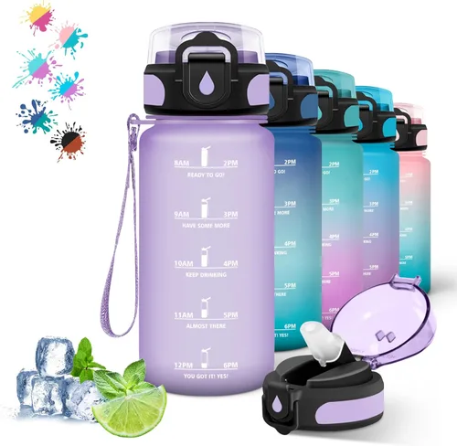 Miniatura 30 de Botella de agua – 16.9 fl oz – Botella de agua para niños, botella de sorbete a prueba de fugas, botella deportiva con marcador de tiempo, botella