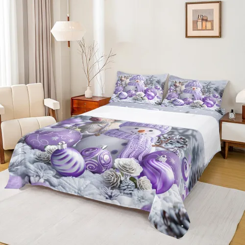 Miniatura 33 de Erosebridal Juego de ropa de cama individual con diseño de árbol de Navidad, muñeco de nieve, decoración de corona de Navidad, sábana bajera