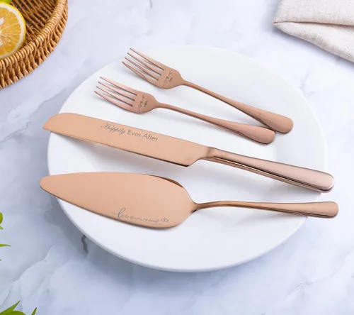 Miniatura 5 de Juego de cuchillo y servidor para pastel de boda, juego de corte de pasteles para boda, tenedores de pastel y cortador de pasteles para cumpleaños