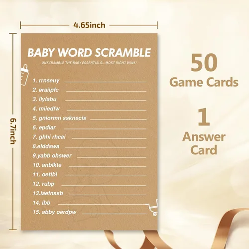 Miniatura 3 de Juegos de Baby Shower - Juego de Palabras Revueltas para Baby Shower, 50 Tarjetas para Cada Juego (con Respuesta), Papel Grueso, Divertidísimos, Los