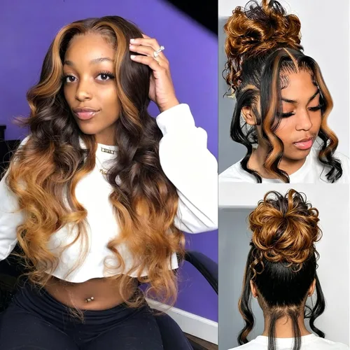 Miniatura 9 de Higlight - Pelucas de cabello humano con encaje frontal de color degradado, peluca de encaje frontal con abuelitos, peluca de cabello humano