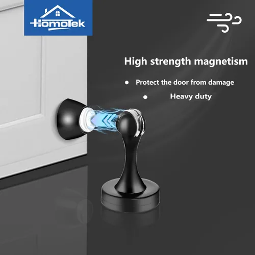 Miniatura 5 de HOMOTEK Paquete de 2 topes magnéticos para puerta, tope magnético para puerta, resistente punta de zinc y goma, soporte magnético para puerta, Negro