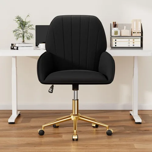 Miniatura 7 de Silla de escritorio para oficina en casa, cómoda con ruedas ajustables giratorias, moderna silla de maquillaje de terciopelo con respaldo