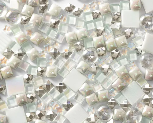 Miniatura 2 de Lanyani 430 azulejos de mosaico de vidrio blanco iridiscente de varios estilos, azulejos de mosaico, azulejos de cristal brillante a granel