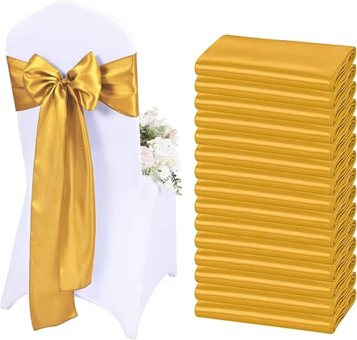 Miniatura 20 de 60 bandas de satén para silla, color burdeos, para fiestas, hoteles, bodas, recepciones, restaurantes y decoración de eventos (7 x 108 pulgadas)