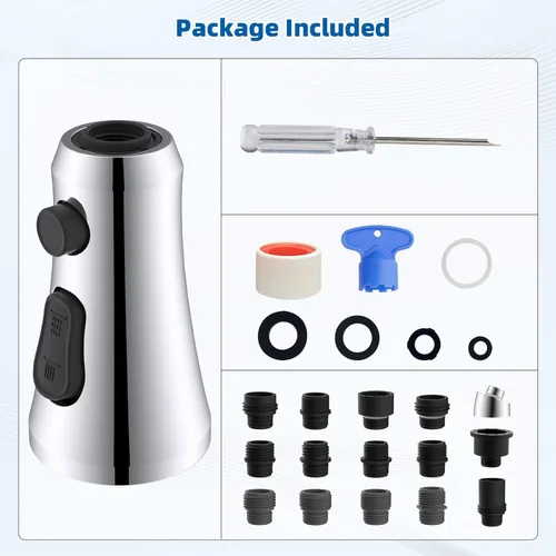 Miniatura 7 de Hibbent Cabezal rociador desplegable para grifo de cocina, boquilla rociadora de 3 funciones con 15 adaptadores, repuesto de cabezal de grifo