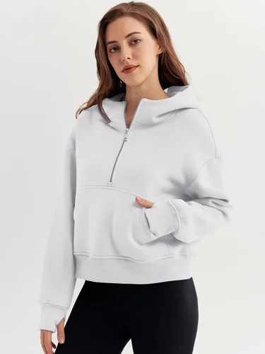 Miniatura 2 de Trendy Queen Sudaderas con capucha para mujer, con cremallera de un cuarto, sudaderas de gran tamaño, media cremallera con bolsillos, ropa de otoño