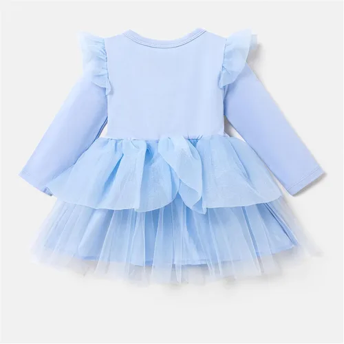 Miniatura 3 de Disney Vestido de princesa con estampado de tutú para niña, con volantes, manga larga, tutú para fiesta
