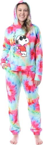 Miniatura 4 de INTIMO Peanuts Snoopy Joe Cool Tie Dye - Conjunto de pijama con capucha para mujer, Multi colorido