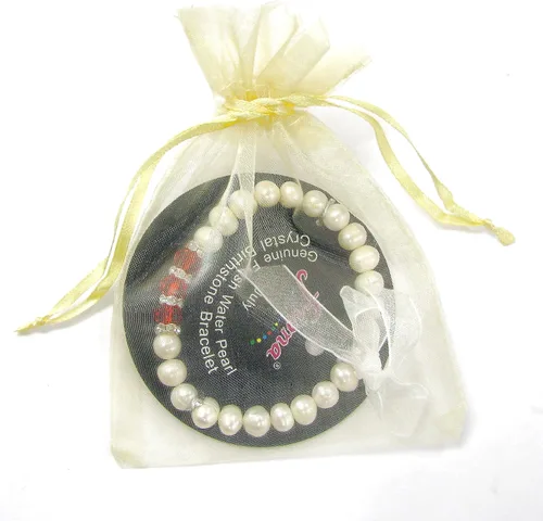 Miniatura 2 de Linpeng Elegante pulsera de piedra natal de perlas cultivadas de agua dulce para mujer, color rojo, 7 5 pulgadas de EE. UU