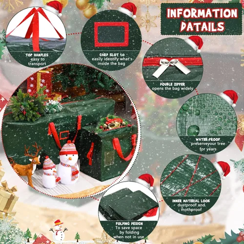 Miniatura 4 de 5 bolsas de almacenamiento para árbol de Navidad, bolsas de guirnalda, árbol artificial desmontado con asas reforzadas, contenedor impermeable