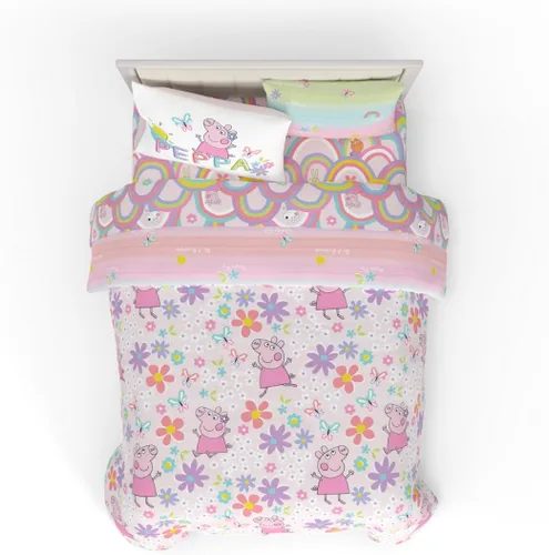 Franco - Juego de edredón y sábanas supersuaves con funda de almohada, para niños, 7 piezas, tamaño matrimonial, Peppa Pig (producto con licencia