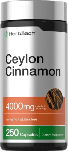 Horbäach Cápsulas de canela de Ceilán, 250 unidades, sin OMG, sin gluten