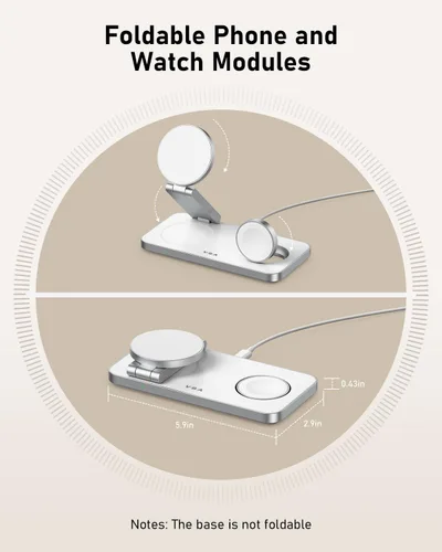 Miniatura 5 de VBA Estación de carga inalámbrica 3 en 1 para cargador Apple MagSafe, soporte de cargador inalámbrico magnético plegable de carga rápida, cargador