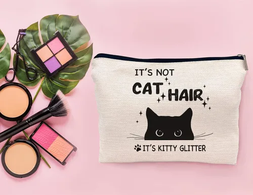Miniatura 4 de Divertida bolsa de maquillaje para gatos, bolsa de cosméticos pequeña con cremallera, regalos de cumpleaños para amantes de los gatos, mujeres, Cat-a