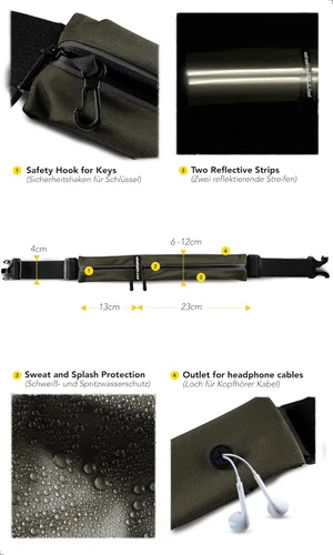 Miniatura 4 de Cinturón de correr Fitgriff® para hombres y mujeres - Bolso de jogging seguro para teléfono, llaves y elementos esenciales - Para todos los Verde