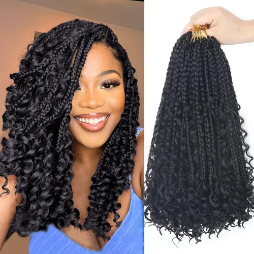 Goddess Bohemian Box - Trenzas de ganchillo de cabello rizado de 14 pulgadas, 8 paquetes de extensiones de cabello sintético para mujeres negras (14