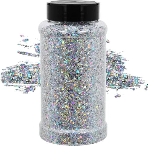 Miniatura 29 de TORC 1 Libra de Purpurina Blanca Iridiscente 16 oz Mezcla de Purpurina Gruesa a Granel para Resina, Manualidades, Arte Cosmético, Decoración
