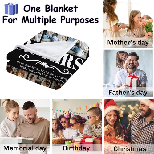 Miniatura 5 de Magimagine Manta personalizada, regalos de cumpleaños para hermanas de hermanas, mantas personalizadas con fotos, regalos de cumpleaños para O-to