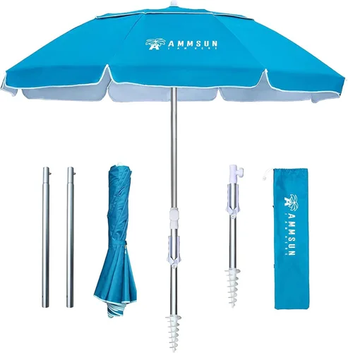 Miniatura 9 de AMMSUN - Sombrilla de playa portátil de 6.5 pies, plegable dos veces, con ancla de arena, poste inclinable a prueba de viento, ventilación de aire
