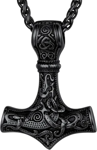 FaithHeart - Collar con talismán de martillo de Thor vikingo para hombre, amuleto nórdico vintage de Mjolnir, colgante con cadena de trigo