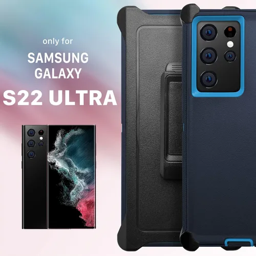 Miniatura 2 de Funda para Samsung Galaxy S22 Ultra 5G, azul almirante con clip para cinturón, grado militar, resistente al agua, a prueba de golpes, a prueba