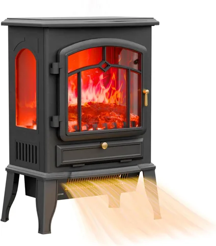 VEXON Calentador eléctrico de chimenea, chimenea eléctrica de cuarzo infrarrojo de 1000 W/1500 W, calentador de estufa independiente de 22 pulgadas