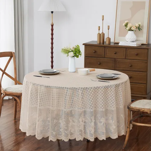 LinenZone Mantel Redondo Vintage de 70 Pulgadas. Cada Mantel de Encaje Añade un Toque de Elegancia Nostálgica a la Decoración de tu Mesa de Granja,